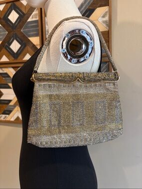 Vintage Beaded Hand Made Evening Bag Clutch - Gold and Silver